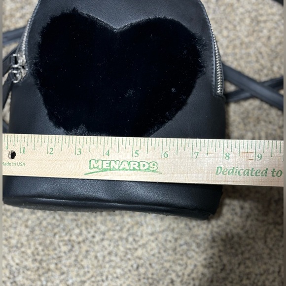 Faux Fur Heart Mini Backpack NWT 8”Wx 9” T faux leather silver hardware - Picture 7 of 9